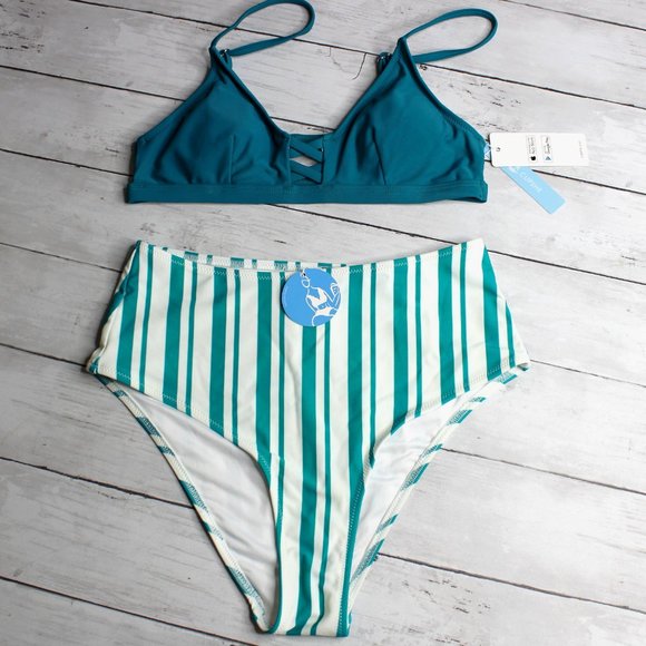 Cupshe Women's Swim Top High Waist Bikini Bottoms Size S Swimsuit 2 Pc - Picture 2 of 7